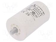 Capacitor: polypropylene; motors, run; 25uF; 420VAC; Ø45x74mm 