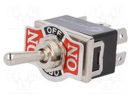 Switch: toggle; Pos: 3; DP3T; ON-OFF-ON; 10A/250VAC; -25÷85°C; 50mΩ 