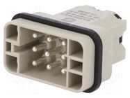 Connector: HDC; contact insert; male; 16A; 500V; Han Q; PIN: 9; 8+PE HARTING