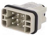 Connector: HDC; contact insert; male; 16A; 500V; Han Q; PIN: 9; 8+PE HARTING