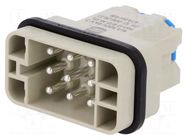 Connector: HDC; contact insert; male; Han Q; PIN: 9; 8+PE; 16A; 500V HARTING