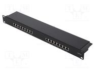 RJ45; patch panel; Cat: 6; rack; black; Number of ports: 16 LOGILINK