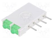 LED; in housing; 1.8mm; No.of diodes: 2; green; 10mA; 38°; 2.1V 