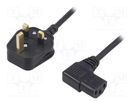 Cable; 3x0.75mm2; BS 1363 (G) plug,IEC C13 female 90°; PVC; 1.8m LIAN DUNG