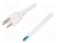 Cable; 3x16AWG; NEMA 5-15 (B) plug,wires; PVC; 1.8m; white; 13A LIAN DUNG