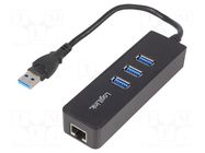 Hub USB; RJ45 socket,USB A socket x3,USB A plug; USB 3.0 LOGILINK