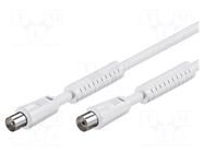 Cable; 10m; coaxial 9.5mm socket,coaxial 9.5mm plug; white; 75Ω Goobay