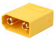 Socket; DC supply; XT90; male; PIN: 2; on PCBs; THT; yellow; 40A; 500V AMASS