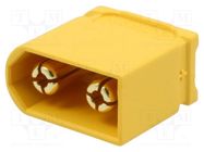 Plug; DC supply; XT60; male; PIN: 2; for cable; soldering; yellow AMASS