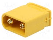 Socket; DC supply; XT30; male; PIN: 2; on PCBs; THT; yellow; 15A; 500V AMASS