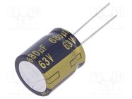 Capacitor: electrolytic; low ESR; THT; 680uF; 63VDC; Ø18x20mm; ±20% PANASONIC