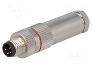 Connector: M8; male; PIN: 4; 30V; IP67; for cable; plug; 3A BULGIN