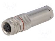 Connector: M8; female; PIN: 4; 30V; IP67; straight; for cable; plug BULGIN