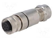 Connector: M12; plug; PIN: 8; female; 30V; IP67; soldering; for cable BULGIN