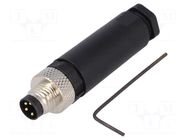 Connector: M8; male; PIN: 4; 30V; IP67; for cable; plug; 3A BULGIN