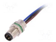 Connector: M8; male; PIN: 3; 60V; IP67; socket; 3A; 100mm BULGIN