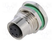 Connector: M12; socket; PIN: 4; female; D code-Ethernet; THT; IP67 