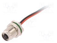 Connector: M5; socket; female; cables; PIN: 3; IP67; 60V; 100mm; 1A BULGIN