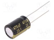 Capacitor: electrolytic; low ESR; THT; 470uF; 25VDC; Ø10x16mm; ±20% PANASONIC