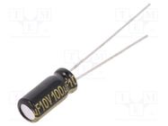 Capacitor: electrolytic; low ESR; THT; 100uF; 10VDC; Ø5x11mm; ±20% PANASONIC