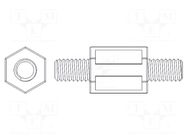 Screwed spacer sleeve; hexagonal; polyamide; M3; L: 15mm; natural FIX&FASTEN