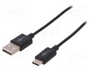 Cable; USB 2.0; USB A plug,USB C plug; 1m; black; Core: Cu; PVC GOOBAY