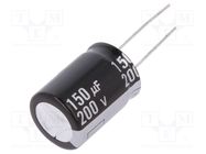 Capacitor: electrolytic; THT; 150uF; 200VDC; Ø18x25mm; Pitch: 7.5mm PANASONIC