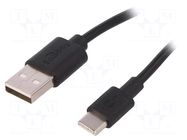 Cable; USB 2.0; USB A plug,USB C plug; 3m; black; Core: Cu; PVC GOOBAY
