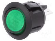 ROCKER; DPST; Pos: 2; ON-OFF; 20A/12VDC; green; neon lamp; 12VDC SCI