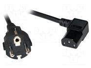 Cable; CEE 7/7 (E/F) plug,IEC C13 female angled right; 3m; 10A LOGILINK