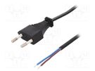 Cable; CEE 7/16 (C) plug,wires; 1.5m; black; 2.5A; 250V LOGILINK