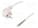 Cable; CEE 7/7 (E/F) plug angled,wires; 1.5m; white; 10A; 250V LOGILINK