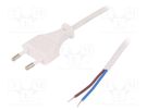 Cable; CEE 7/16 (C) plug,wires; 1.5m; white; 2.5A; 250V LOGILINK