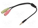 Cable; Jack 3.5mm 3pin socket x2,Jack 3,5mm 4pin plug; 150mm LOGILINK