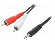 Cable; Jack 3.5mm 3pin plug,RCA plug x2; 1.5m; black LOGILINK