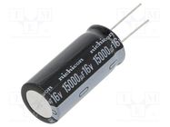 Capacitor: electrolytic; THT; 15000uF; 16VDC; Ø18x40mm; ±20%; 1000h NICHICON