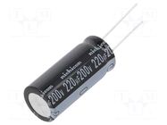 Capacitor: electrolytic; THT; 220uF; 200VDC; Ø16x35.5mm; ±20%; UVY NICHICON