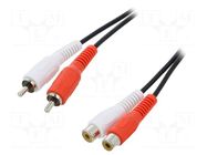 Cable; RCA socket x2,RCA plug x2; 5m; black LOGILINK
