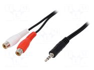 Cable; Jack 3.5mm 3pin plug,RCA plug x2; 1.5m; black LOGILINK