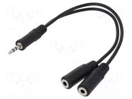 Cable; Jack 3.5mm 3pin plug,Jack 3.5mm socket x2; 200mm; black LOGILINK