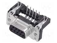 Connector: D-Sub; PIN: 9; socket; female; on PCBs; angled 90°; THT HARTING
