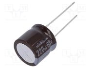 Capacitor: electrolytic; low ESR; THT; 220uF; 63VDC; Ø16x15mm; ±20% NICHICON