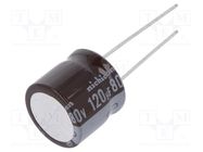 Capacitor: electrolytic; low ESR; THT; 120uF; 80VDC; Ø16x15mm; ±20% NICHICON