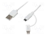 Cable; Apple Lightning plug,USB A plug,USB B micro plug; 1m LOGILINK