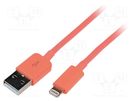 Cable; USB 2.0; Apple Lightning plug,USB A plug; 1m; pink LOGILINK
