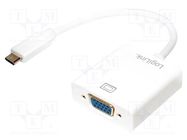 Adapter; USB 3.0; D-Sub 15pin HD socket,USB C plug; 140mm; white LOGILINK