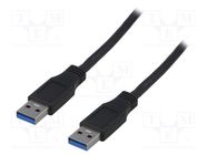 Cable; USB 3.0; USB A plug,both sides; nickel plated; 2m; black LOGILINK