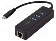 Hub USB; RJ45 socket,USB A socket x3,USB C plug; USB 3.0 LOGILINK