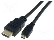 Cable; HDMI plug,micro HDMI plug; 1m; black; HDMI 1.4 DIGITUS