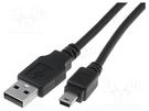 Cable; USB 2.0; USB A plug,USB B mini plug; nickel plated; 3m DIGITUS